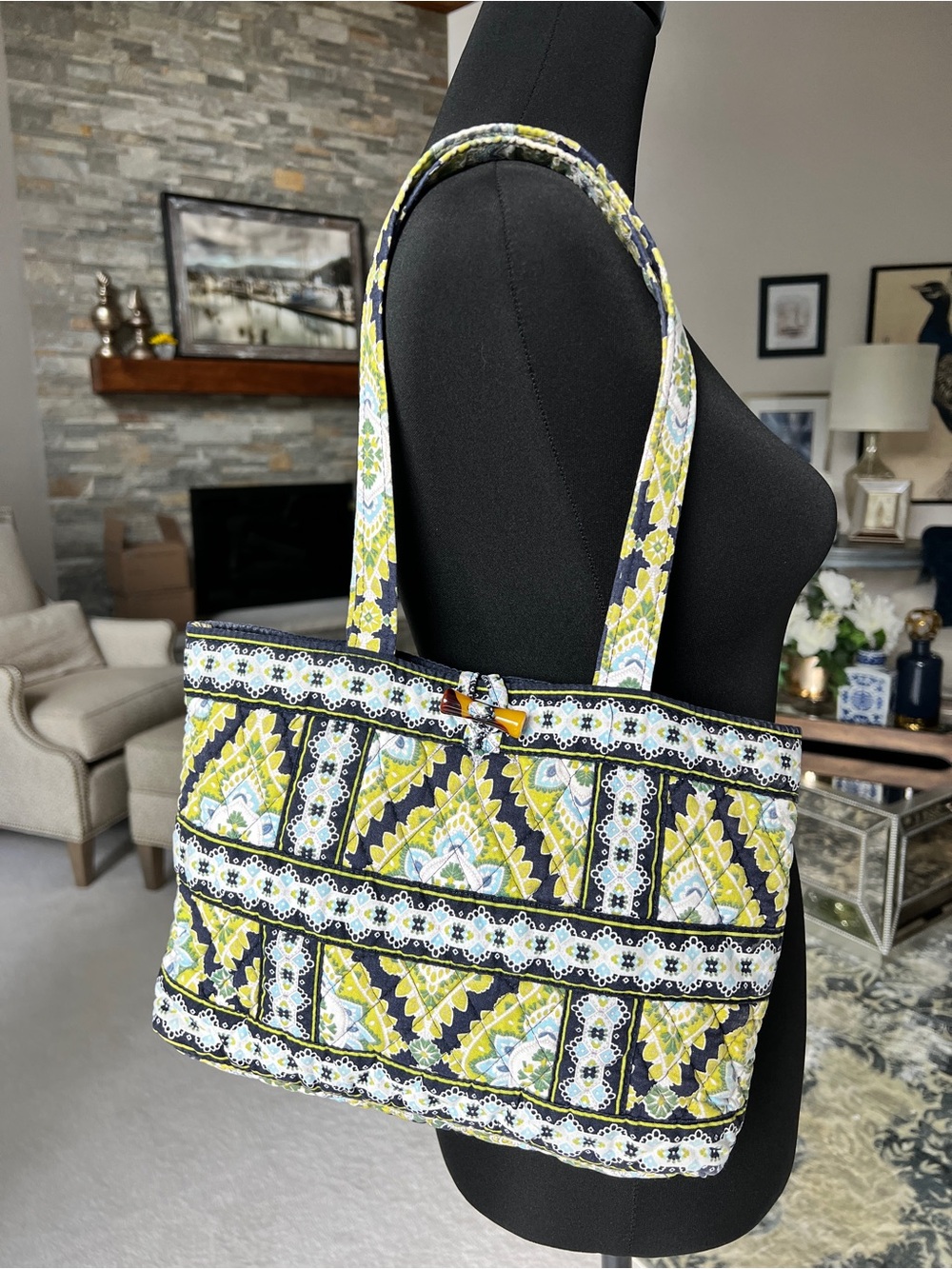 Vera Bradley Small Quilted Tote in Yellow and Blue